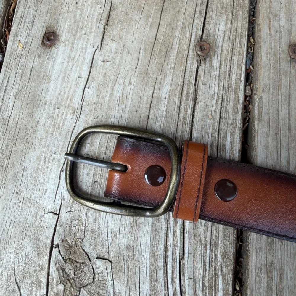 Woven Bonded Leather Belt Mens 34 Brown Ombre Western Braided Texture